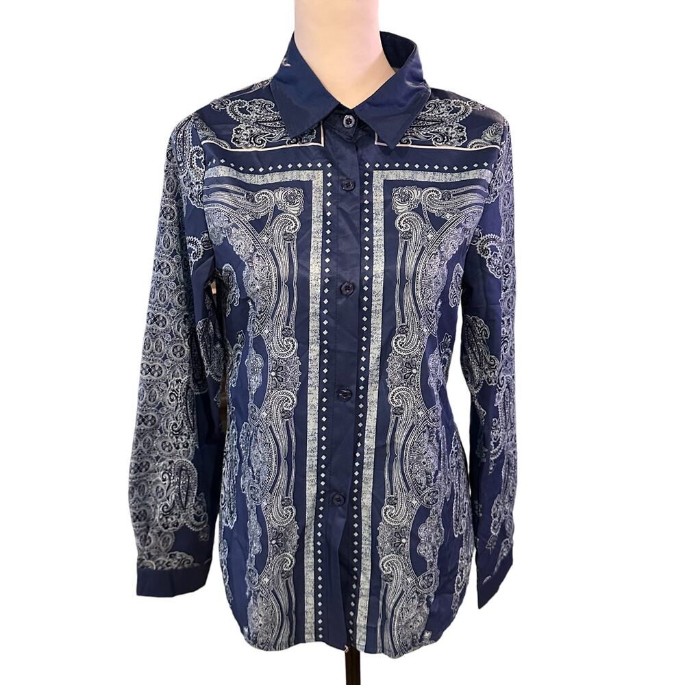 Misslook Women's Button Down Top Small Blue